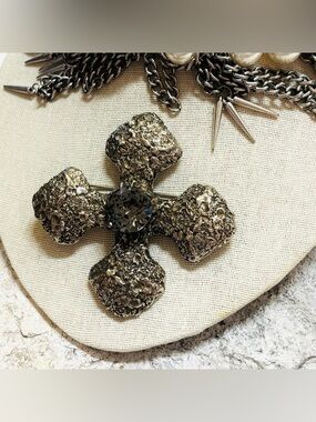 Vogue Greek Maltese Textured Metallic Cross Brooch Pendant with 3 1/4”